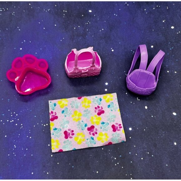 Barbie Pet Dog Accessories Set Bowl Purse Backpack Blanket Toys Mattel - Picture 2 of 9